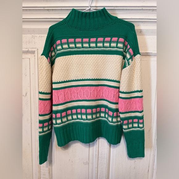 Altar'd State Green, Pink & Cream Patterned Crewneck Sweater - Picture 2 of 5